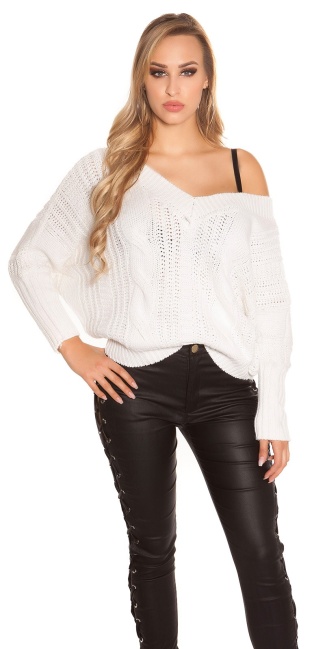 XL V-Cut knit sweater with lacing Cream